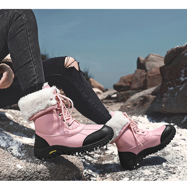 Ciepłe zimowe buty damskie do połowy łydki z wysokiej jakości materiałów, sznurowane, wygodne - Wianko - 8