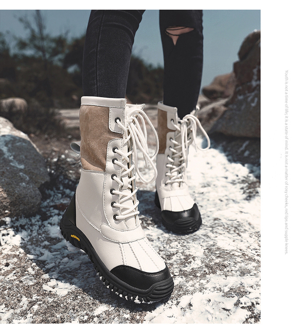 Ciepłe zimowe buty damskie do połowy łydki z wysokiej jakości materiałów, sznurowane, wygodne - Wianko - 3