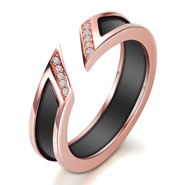 Pierścień ceramiczny z cyrkonią i zdobieniami ze złotej stali nierdzewnej - biały i różowy - Wianko - 2