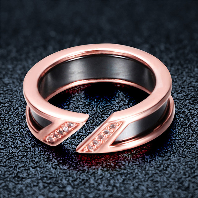 Pierścień ceramiczny z cyrkonią i zdobieniami ze złotej stali nierdzewnej - biały i różowy - Wianko - 5