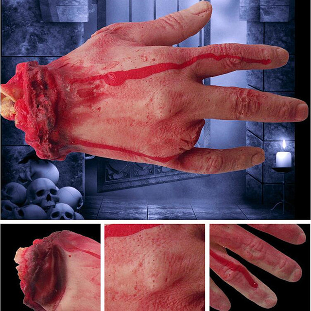 Przerażający rekwizyt lateksowy: Horror sztuczka - Kikut krwawego cięcia dłoni kościotrupa - Zabawka gumowa oderwana dłoń z złamanymi stopami - Dowcip - Wianko - 7