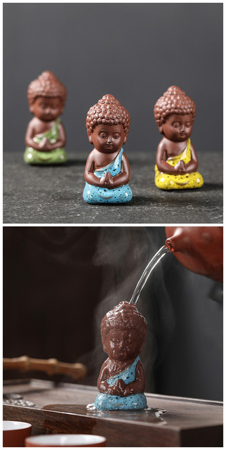 Figurka Buddha rzeźbiona ręcznie z kreatywnej, purpurowej gliny - idealna ozdoba do herbaty zwierzęcych towarzyszy-domowych! - Wianko - 5