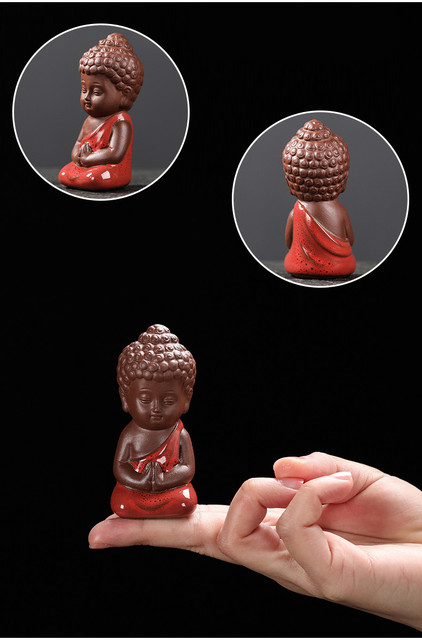 Figurka Buddha rzeźbiona ręcznie z kreatywnej, purpurowej gliny - idealna ozdoba do herbaty zwierzęcych towarzyszy-domowych! - Wianko - 6