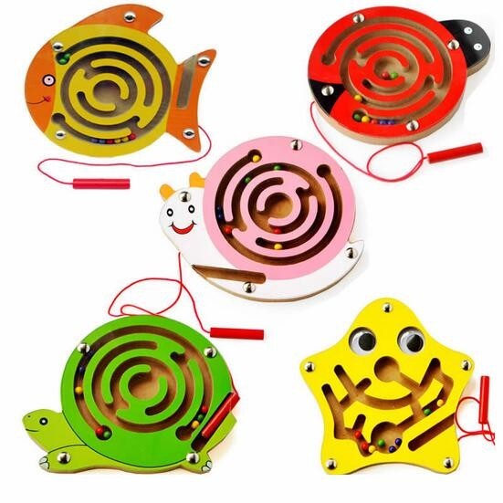 Drewniany labirynt magnetyczny dla dzieci - zabawka edukacyjna z koralikami - Wianko - 2