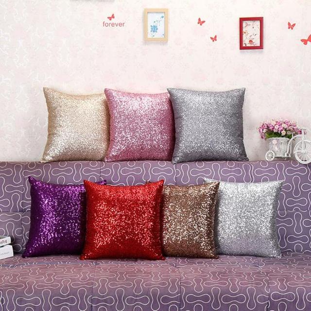 Błyszcząca poszewka na poduszkę z cekinami, dekoracja wnętrza Casr Cafe Home Decor, kolor jednolity 40cm * 40cm - Wianko - 3