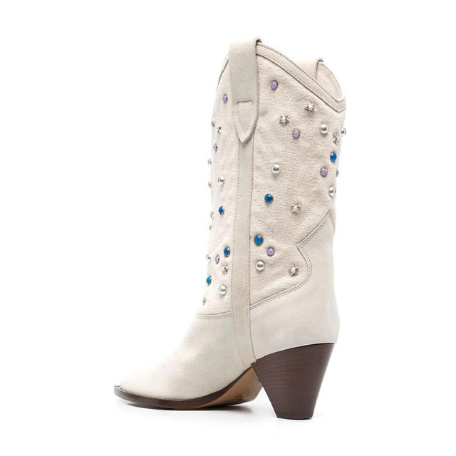 Nowa europejska i amerykańska Retro haftowana skórzana biała buty wskazane na niskim obcasie - Wianko - 23