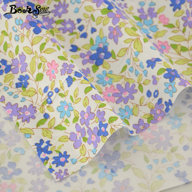 100% bawełniana tkanina typu diagonal w fioletowym i niebieskim kwiatowym wzorze - pościel, tekstylia domowe, pikowana tkanina huśtawka, dla lalek - Wianko - 6