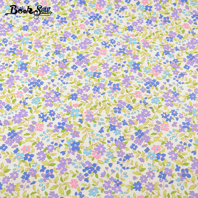 100% bawełniana tkanina typu diagonal w fioletowym i niebieskim kwiatowym wzorze - pościel, tekstylia domowe, pikowana tkanina huśtawka, dla lalek - Wianko - 2