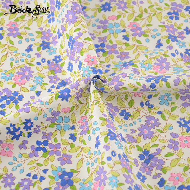 100% bawełniana tkanina typu diagonal w fioletowym i niebieskim kwiatowym wzorze - pościel, tekstylia domowe, pikowana tkanina huśtawka, dla lalek - Wianko - 5