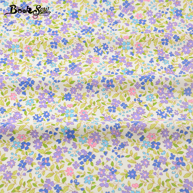 100% bawełniana tkanina typu diagonal w fioletowym i niebieskim kwiatowym wzorze - pościel, tekstylia domowe, pikowana tkanina huśtawka, dla lalek - Wianko - 4