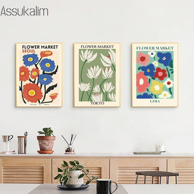 Plakat malarstwo Vintage z kolorowymi kwiatami i dzikimi roślinami na płótnie - dekoracyjne zdjęcie do wnętrz - Wianko - 4