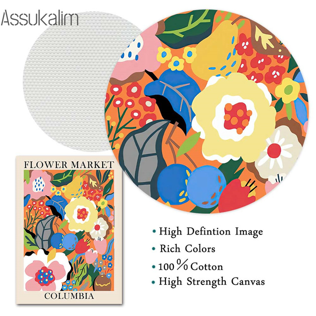 Plakat malarstwo Vintage z kolorowymi kwiatami i dzikimi roślinami na płótnie - dekoracyjne zdjęcie do wnętrz - Wianko - 6