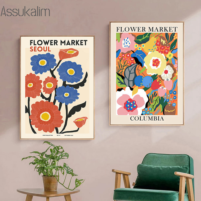 Plakat malarstwo Vintage z kolorowymi kwiatami i dzikimi roślinami na płótnie - dekoracyjne zdjęcie do wnętrz - Wianko - 5