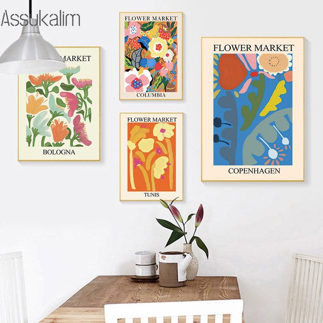 Plakat malarstwo Vintage z kolorowymi kwiatami i dzikimi roślinami na płótnie - dekoracyjne zdjęcie do wnętrz - Wianko - 3