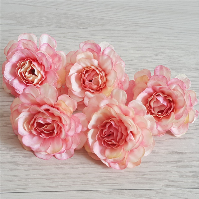 10 sztuk różowych sztucznych kwiatów z jedwabiu o średnicy 5cm do dekoracji ślubnych, bankietowych i domowych DIY - Wianko - 4