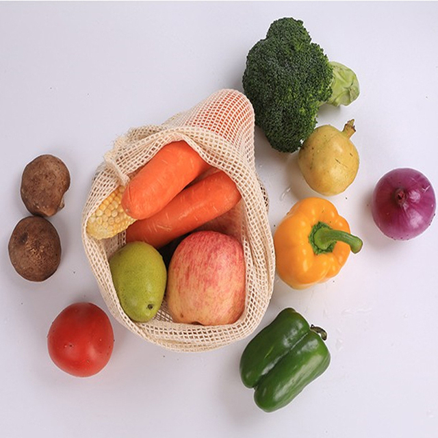 Worek przechowywania wielokrotnego użytku na owoce i warzywa, bawełniane, z sznurkiem - Wianko - 5