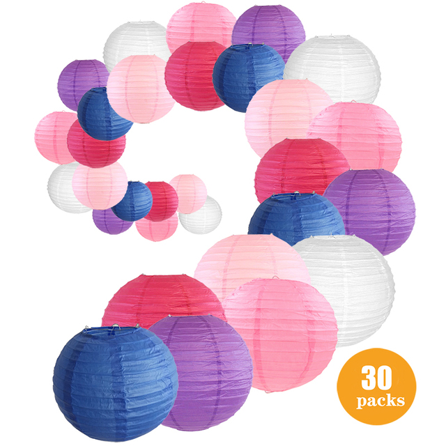 30 sztuk kolorowych latarni lampionów chińskich, okrągłych piłek z papieru, od 6 do 14, na ślub, baby shower, imprezy na świeżym powietrzu - Wianko - 1