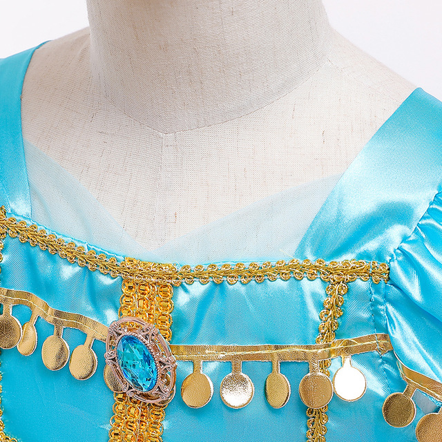Dziecięcy kostium księżniczki Aladyna w stylu jaśminowym - niebieska i zielona sukienka na Halloween i karnawał - Wianko - 16