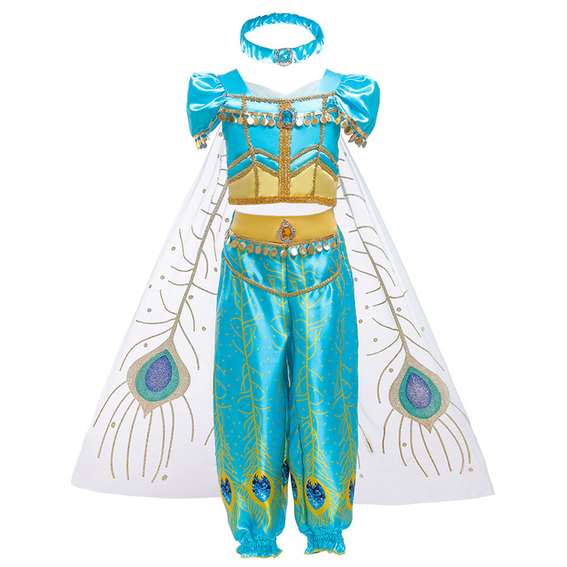 Dziecięcy kostium księżniczki Aladyna w stylu jaśminowym - niebieska i zielona sukienka na Halloween i karnawał - Wianko - 11