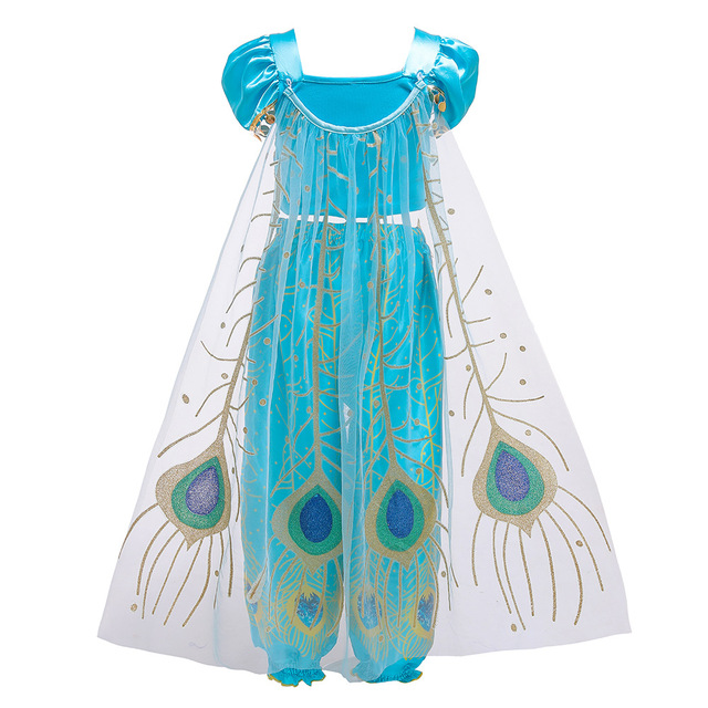 Dziecięcy kostium księżniczki Aladyna w stylu jaśminowym - niebieska i zielona sukienka na Halloween i karnawał - Wianko - 13