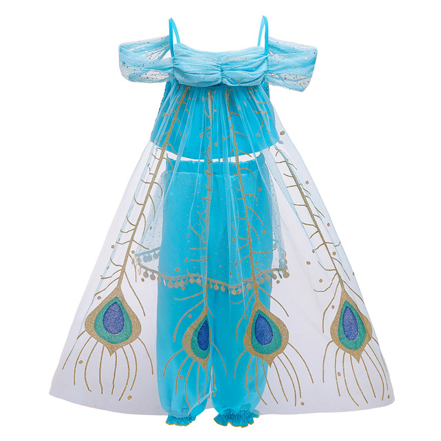 Dziecięcy kostium księżniczki Aladyna w stylu jaśminowym - niebieska i zielona sukienka na Halloween i karnawał - Wianko - 4