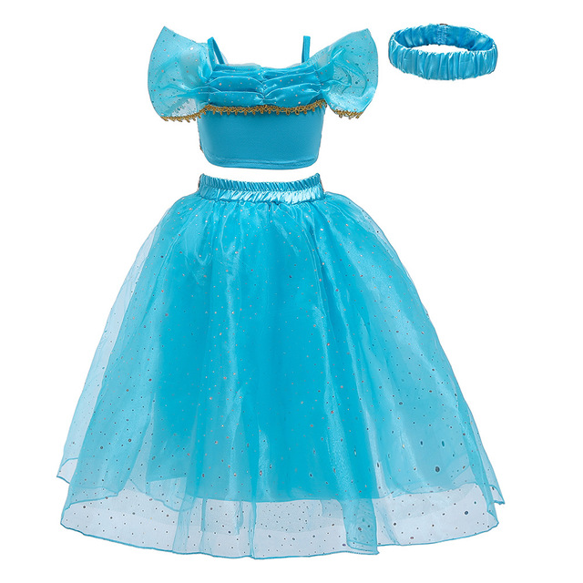 Dziecięcy kostium księżniczki Aladyna w stylu jaśminowym - niebieska i zielona sukienka na Halloween i karnawał - Wianko - 34