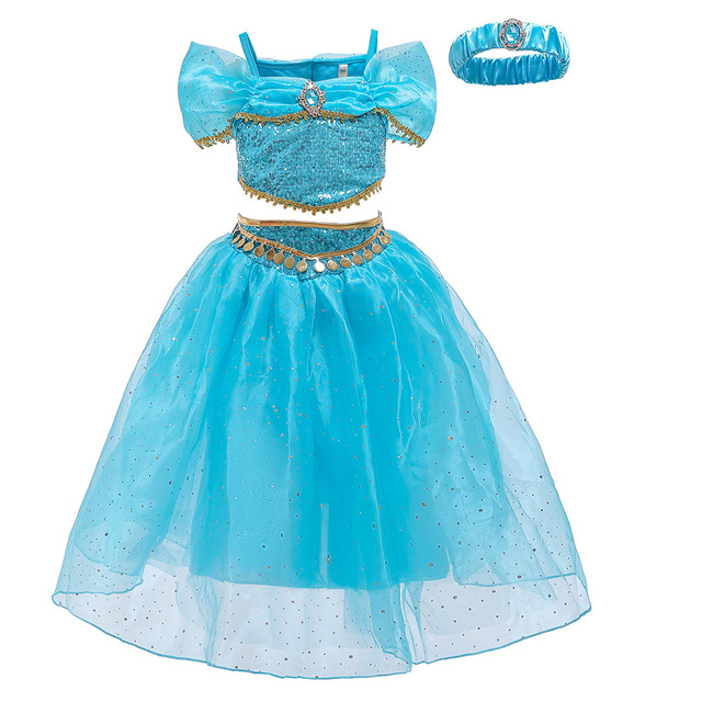 Dziecięcy kostium księżniczki Aladyna w stylu jaśminowym - niebieska i zielona sukienka na Halloween i karnawał - Wianko - 33