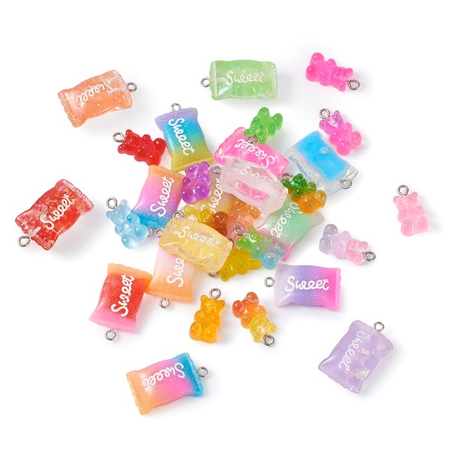 Wisiorek niedźwiedź charms cukierki 64 sztuki słodkie cukierki cukier z żywicy z Glitter do tworzenia biżuterii w wielu kolorach - Wianko - 3