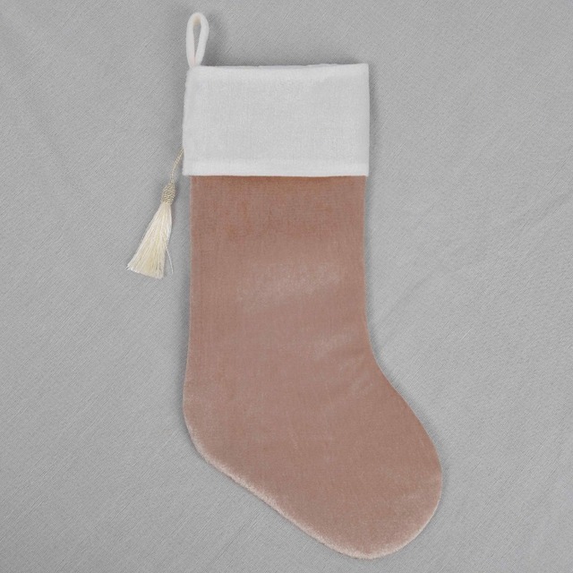 Khaki velvet stocking - biała skarpeta świąteczna z frędzlami - Wianko - 2