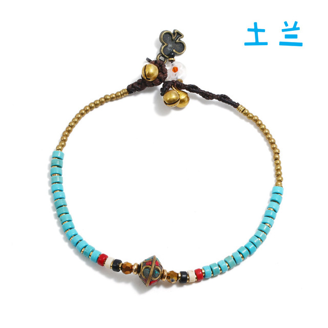 Ręcznie robiony łańcuszek na kostkę - prosty plażowy model koreański z perłą i dzwonkiem - ozdoba na stopę - Wianko - 9