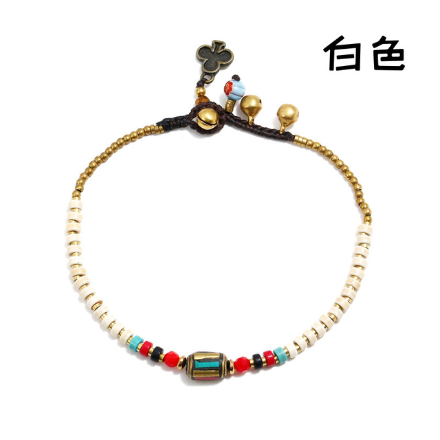 Ręcznie robiony łańcuszek na kostkę - prosty plażowy model koreański z perłą i dzwonkiem - ozdoba na stopę - Wianko - 7