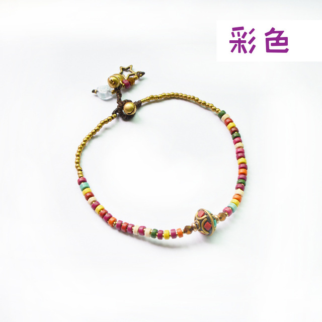 Ręcznie robiony łańcuszek na kostkę - prosty plażowy model koreański z perłą i dzwonkiem - ozdoba na stopę - Wianko - 6