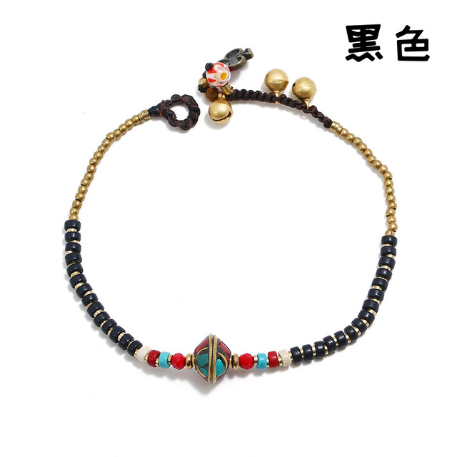 Ręcznie robiony łańcuszek na kostkę - prosty plażowy model koreański z perłą i dzwonkiem - ozdoba na stopę - Wianko - 8
