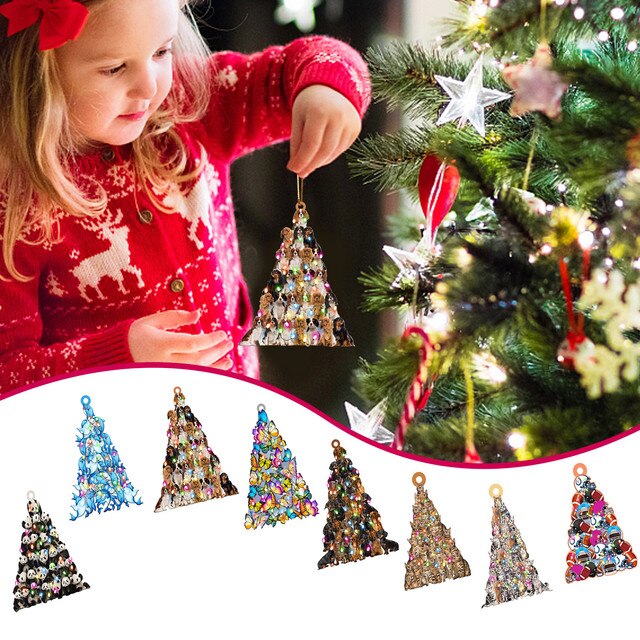Drewniany Bożonarodzeniowy Wiszący Ornament Dekoracyjny w kształcie drzewa - Prezenty Świąteczne 2021 - Wianko - 1