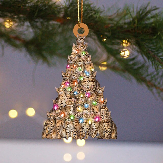 Drewniany Bożonarodzeniowy Wiszący Ornament Dekoracyjny w kształcie drzewa - Prezenty Świąteczne 2021 - Wianko - 52