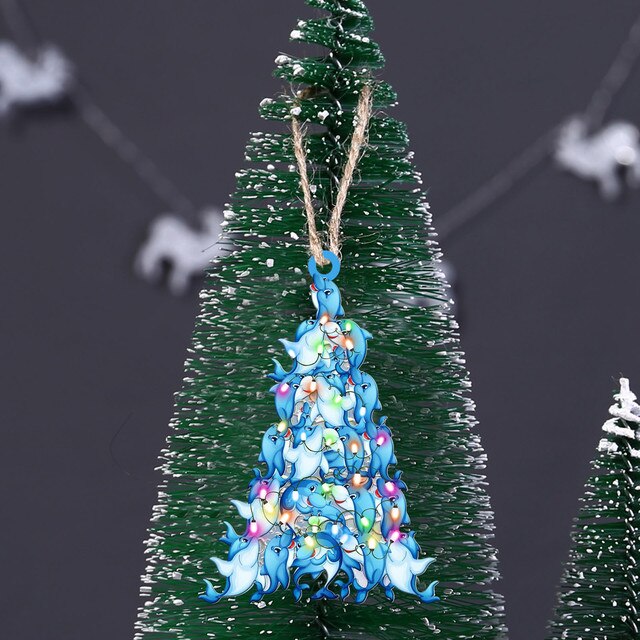 Drewniany Bożonarodzeniowy Wiszący Ornament Dekoracyjny w kształcie drzewa - Prezenty Świąteczne 2021 - Wianko - 30