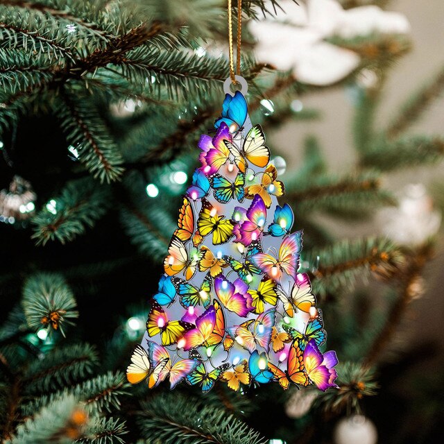 Drewniany Bożonarodzeniowy Wiszący Ornament Dekoracyjny w kształcie drzewa - Prezenty Świąteczne 2021 - Wianko - 34