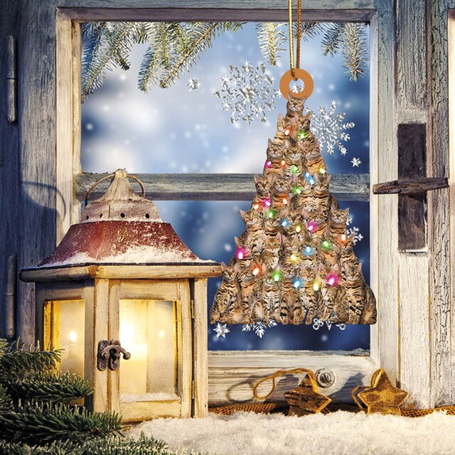 Drewniany Bożonarodzeniowy Wiszący Ornament Dekoracyjny w kształcie drzewa - Prezenty Świąteczne 2021 - Wianko - 46