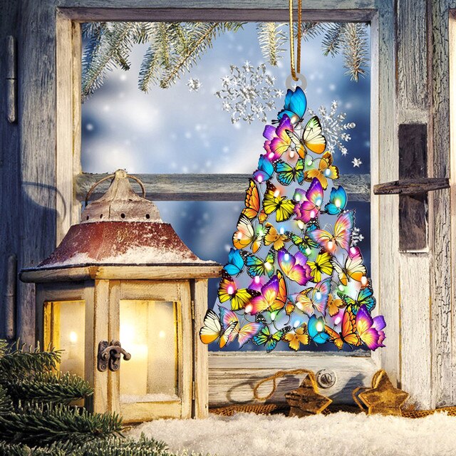 Drewniany Bożonarodzeniowy Wiszący Ornament Dekoracyjny w kształcie drzewa - Prezenty Świąteczne 2021 - Wianko - 33