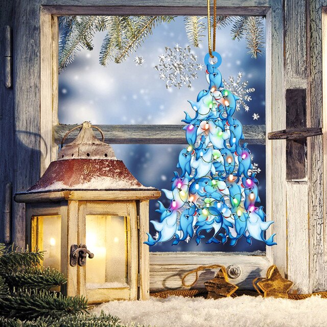 Drewniany Bożonarodzeniowy Wiszący Ornament Dekoracyjny w kształcie drzewa - Prezenty Świąteczne 2021 - Wianko - 26