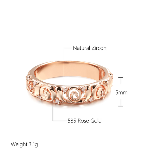 Różowe złoto 585 pierścień z cyrkonią, biżuteria ślubna, kwiaty Rose, dla kobiet - Wianko - 4