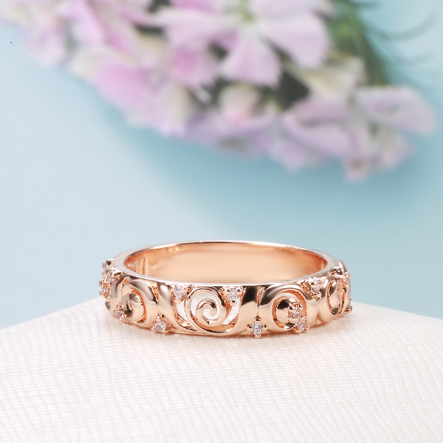 Różowe złoto 585 pierścień z cyrkonią, biżuteria ślubna, kwiaty Rose, dla kobiet - Wianko - 5