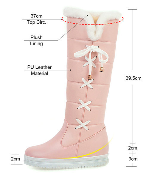 Zimowe damskie pluszowe kolana wysokie śniegowce w kolorach białym, różowym i czarnym, Casual, wiązane na krzyż, platforma zwiększona, płaskie długie buty jeździeckie - Wianko - 1
