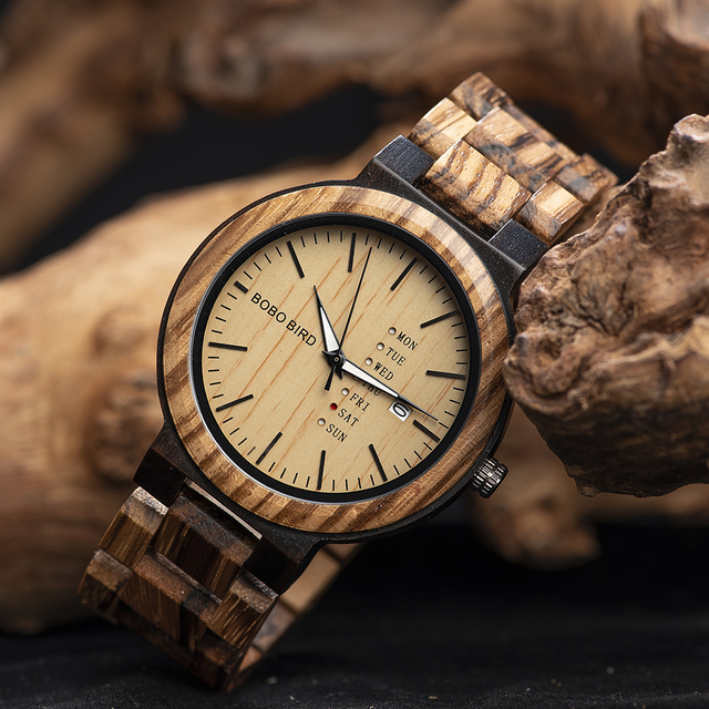 Zegarek męski BOBO ptak drewniany z wyświetlaczem daty i ruchem kwarcowym - Wianko - 9