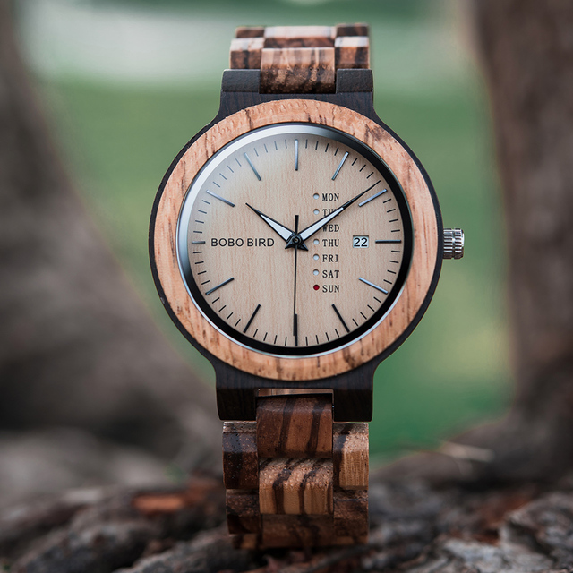 Zegarek męski BOBO ptak drewniany z wyświetlaczem daty i ruchem kwarcowym - Wianko - 2