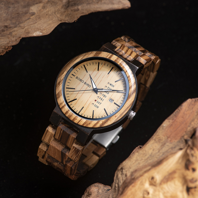 Zegarek męski BOBO ptak drewniany z wyświetlaczem daty i ruchem kwarcowym - Wianko - 8