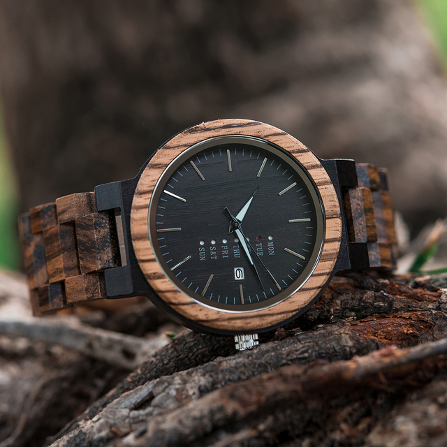 Zegarek męski BOBO ptak drewniany z wyświetlaczem daty i ruchem kwarcowym - Wianko - 5