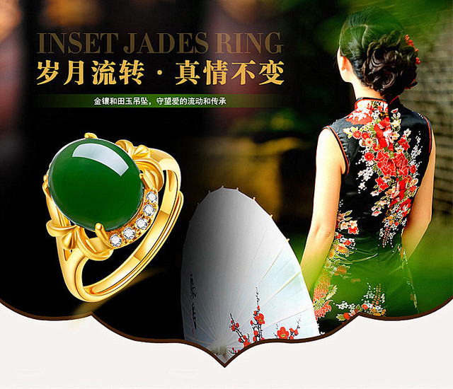 Pierścionek z vintage zielonego jadeitu, ozdobiony szmaragdowymi kamieniami, cyrkonią i diamentami, biżuteria 14k złotego koloru dla kobiet - Wianko - 7