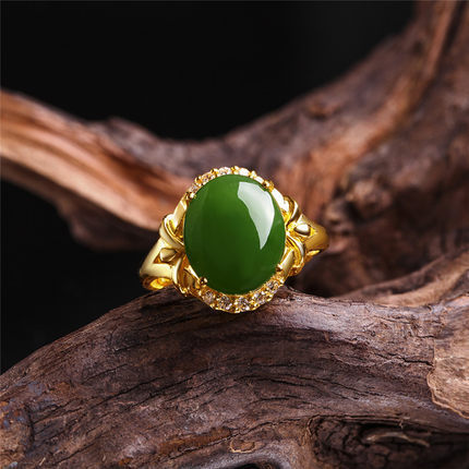 Pierścionek z vintage zielonego jadeitu, ozdobiony szmaragdowymi kamieniami, cyrkonią i diamentami, biżuteria 14k złotego koloru dla kobiet - Wianko - 10