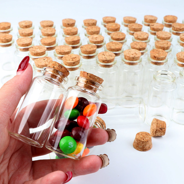 Mini szklane butelki dekoracyjne z korkami - przechowywanie, prezenty dla gości weselnych - Wianko - 4